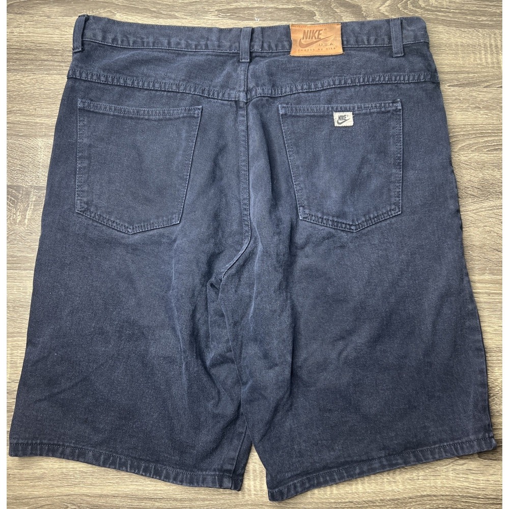 VTG Nike Denim Jean Shorts Navy Blue Men's Sz 40 Swoosh USA Made Y2K 90's Baggy